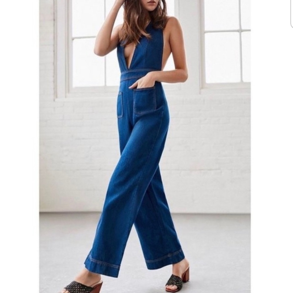 BDG Eleanor Plunging Denim Overalls